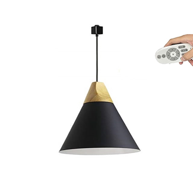 FSLiving Remote Control Pendant Light 1-Light H-Type Track Pendant Lamps Scandinavian Style Pendant Lights for Kitchen Hanging Lamp Modern Wood and Aluminium Light Customizable - Black