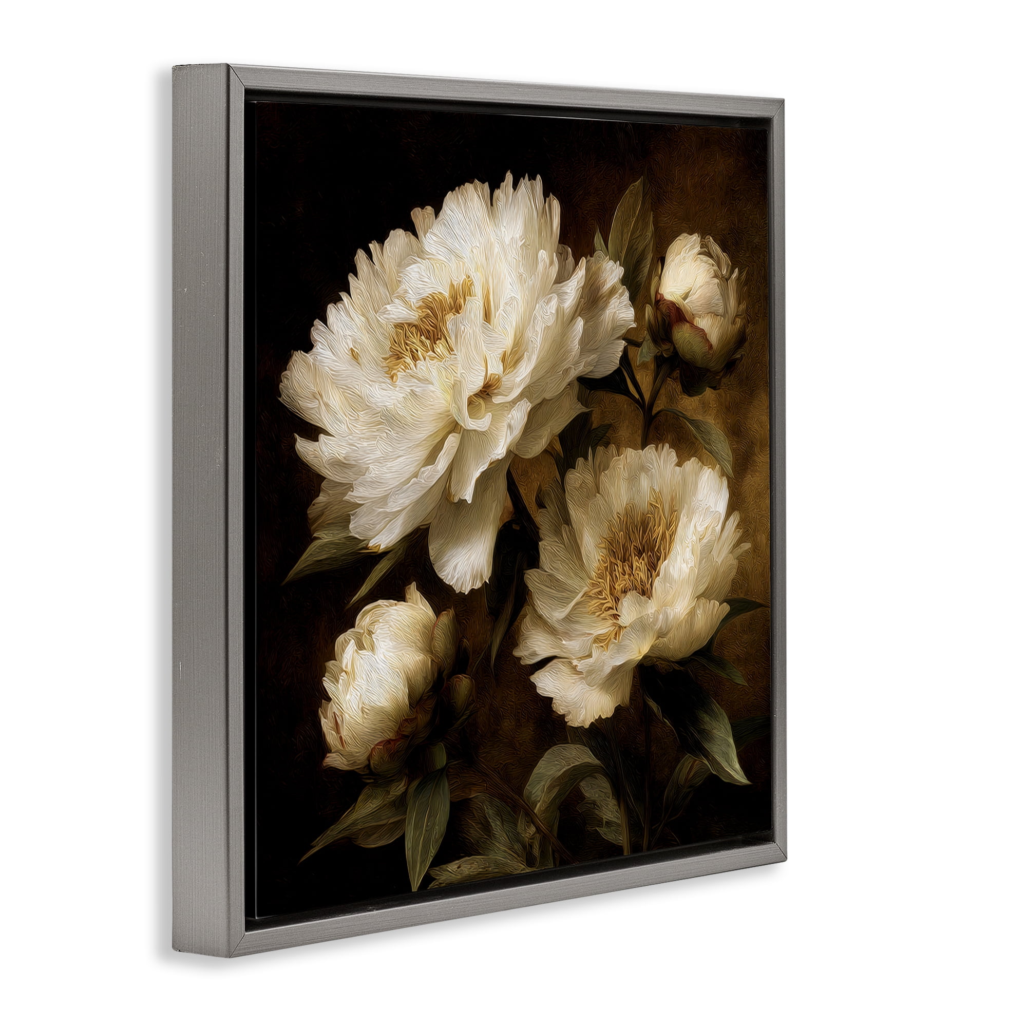 Stupell Industries Dreamy Vintage Peony Elegance Gray Framed Floater Canvas Wall Art, design by Petal Prints Design