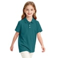 thumbnail image 7 of Girls Short Sleeve Pique Polo Shirt Preschool Shirt Matching Ribbed Collar Banded Sleeves Three-button Placket Uniform Dark Green 120, 7 of 7