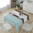 thumbnail image 6 of Blue Brown Morocco Table Cloth Waterproof Tablecloths, Geometric Stripes Aqua Stitching Tablecloth Dining Table Cover for Kitchen Party Tabletop Outdoor, Square Tablecloth 54x54 Inch, 6 of 9
