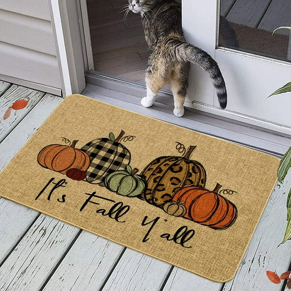 All Pumpkin Doormat,It's Fall Y'all Door mat Autumn Thanksiving Pumpkin Farmhouse Outdoor Indoor Patio Entrance Door Mats Low Profile Non Slip Outside Inside Floor Mat Rugs 30 17in60 90cm.