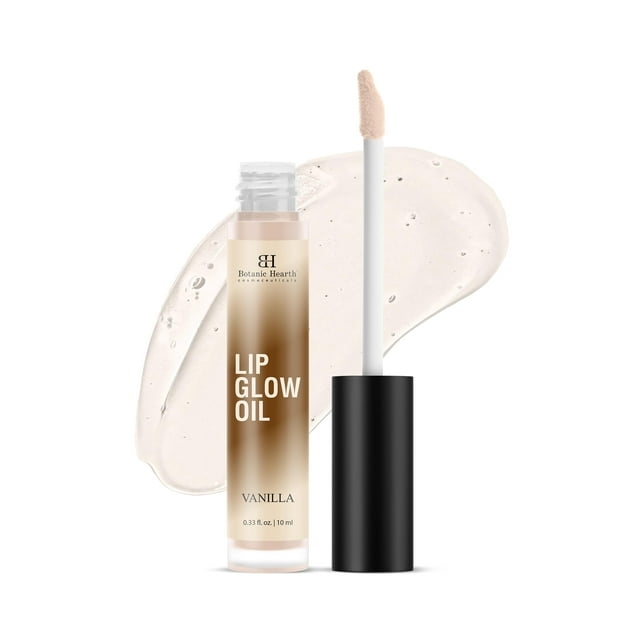 Aceite iluminador de labios Botanic Hearth con sabor a vainilla | Aceite hidratante para labios secos | Brillo transparente | Ligero y no graso | 0.3 fl oz