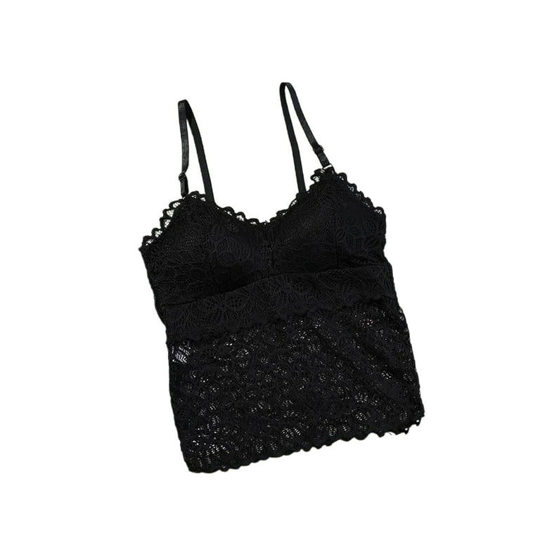 wybzd Women Lace Bra Camisole Bralette Floral Hollow-Out Spaghetti Strap  Padded Vest Adjustable Crop Top Black XXL