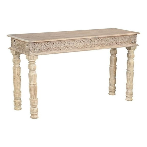 Pemberly Row Modern Carved Solid Wood Console Table in White
