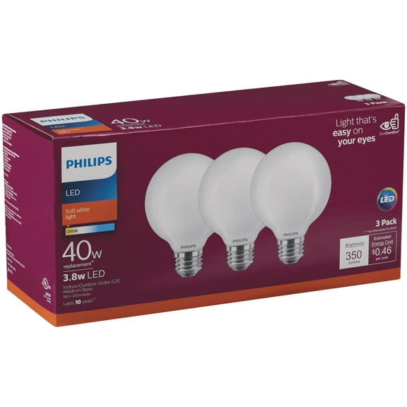 Philips 3pk 40w G25 Led Sw Bulb 567503