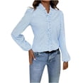 thumbnail image 2 of Blmnix Golf Shirts for Woman Light Blue Pinstripe V-Neck Sexy Plus Size Tops Flounce Long Sleeve Tops, 2 of 7