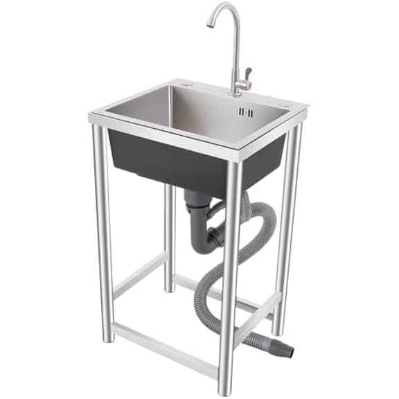 Utility Sink Free Standing Stainless Steel Single Bowl Kitchen Sink with 360° Rotatable Faucet and Strainer Basket Portable Sinks for Home Laundry Garage Commercial$$Tools & Hardware Other
