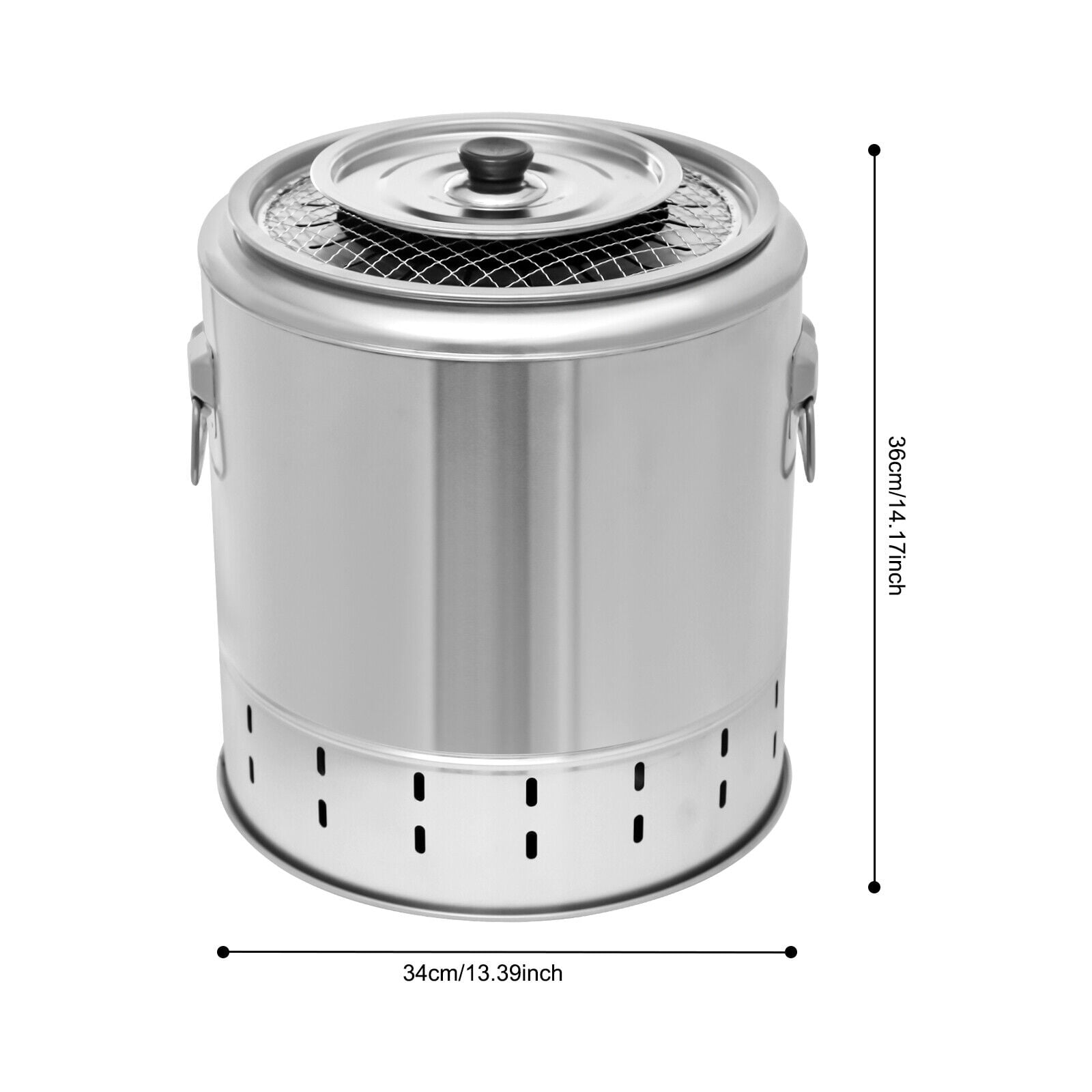 Miumaeov BBQ Cylindrical Bucket Charcoal Grill Portable Smokeless Barbecue Barrel Stainless