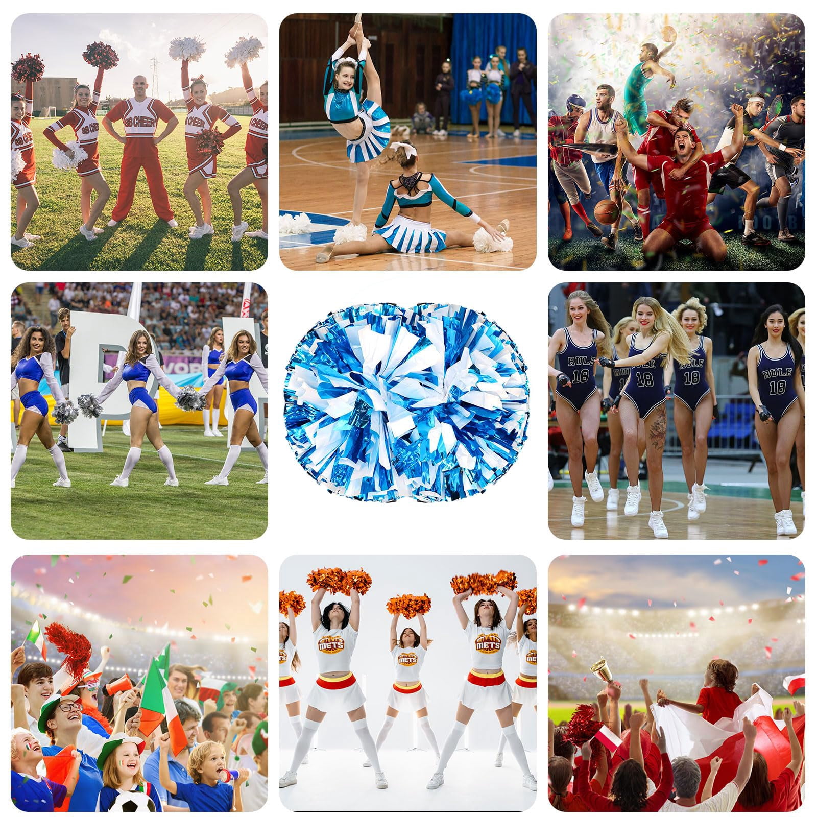 10 Pcs Cheerleading poms,pom poms Cheerleading with Handle Style Cheer Pom Pomsfor Dance, Matches, Team Spirit Sports
