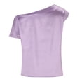 thumbnail image 4 of Spring Tops for Women 2025 LEBONYARD Tops for Women Dressy Casual,Womens Fashion Summer Short Sleeve Skew Collar Solid Casaul Tops T-shirt Purple S, 4 of 7