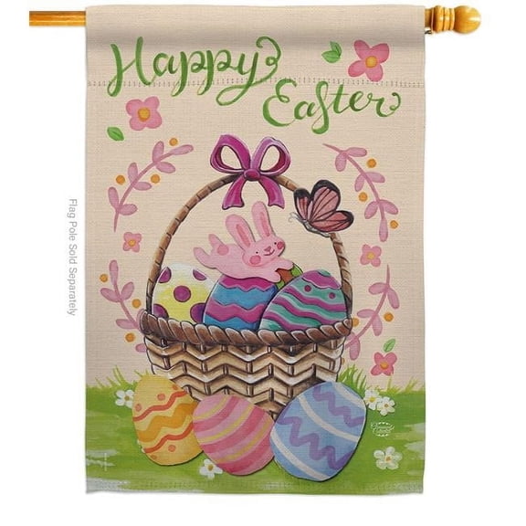 Ornament Collection H192018-BO Happy Easter Colorful Basket Eggs Springtime Double-Sided Garden Decorative House Flag, Multi Color