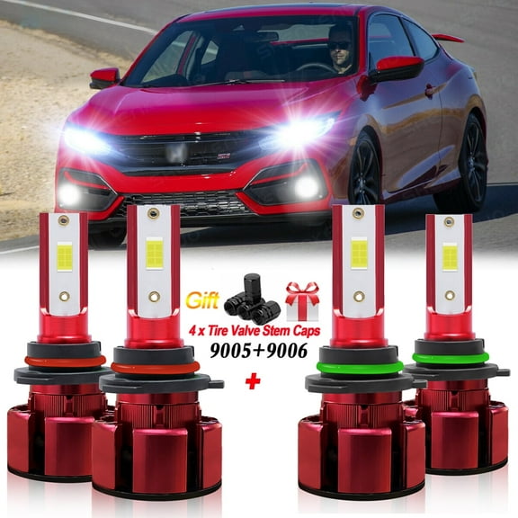 For 2004-2015 Honda Civic 9006 9006 LED Headlight Bulbs Low and High Beam 4pc