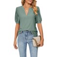 thumbnail image 3 of Blotona Women Short Sleeve T-shirts Summer Casual Loose Solid Color Cutout V-neck Tops Blouse Streetwear, 3 of 9