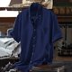 thumbnail image 3 of Camisas Para Hombre Manga Larga Chaqueta informal de manga corta con solapa de color sólido de algodón y lino para hombre (Navy, M), 3 of 6