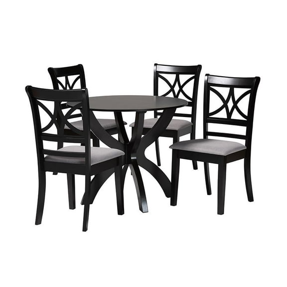 Baxton Studio Noemi Modern Grey Fabric and Dark Brown Finished Wood 5-Piece Dining Set