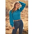 thumbnail image 3 of Long Puff Sleeve Sweaters for Women  Fall Winter Crewneck Knit Ribbed Bodysuit Pullover Tops, 3 of 11