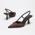 thumbnail image 6 of On feet& in love Women's Pointed Toe Satin Slingback Heels with Horsebit Buckle -Brown Dress Pumps for Wedding & Evening - Size 7, 6 of 8