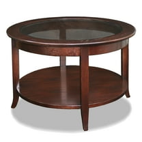Leick Home 10037 Round Glass Top Coffee Table with Shelf, Chocolate Oak
