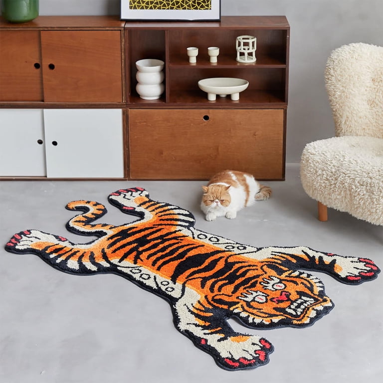 Stitchworn Tibetan Tiger Area Rug, 5x3.3 ft, Tufted High Pile