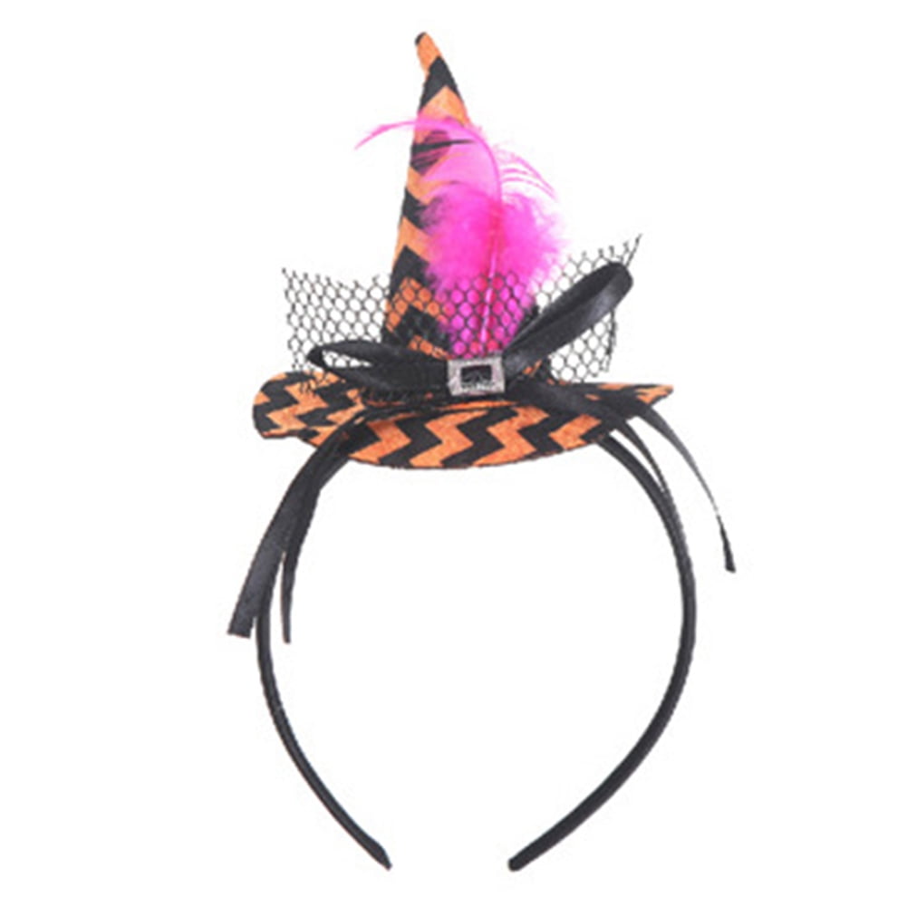 Kids Halloween Fancy Dress Parties Gift Witches Hat Headband Orange Hair Hoop 