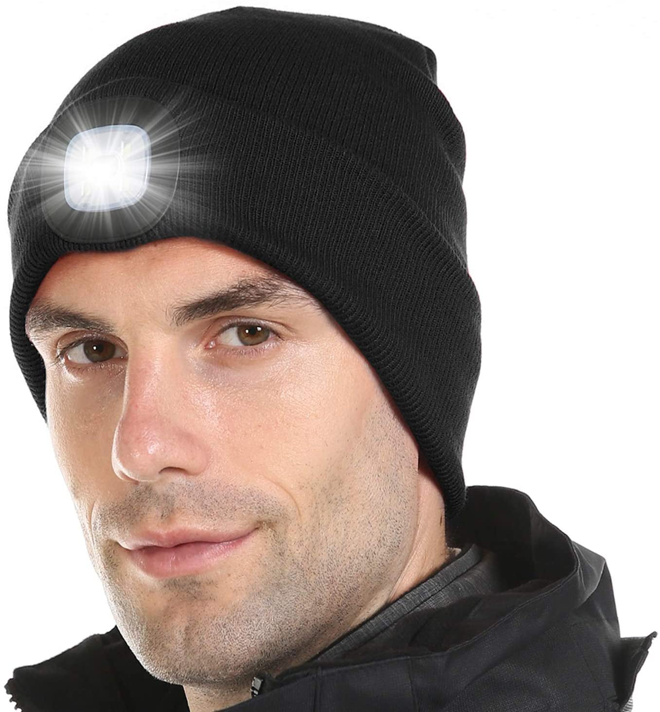 USB Rechargeable 4 LED Beanie Hat One Size Torch Light Outdoors Head Lamp 