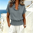 thumbnail image 3 of Women's V-Neck Short-Sleeve Waist-Cinching Casual Loose Summer Top, 3 of 8