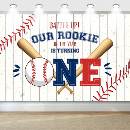 Image of Baseball 1st Birthday Decoration My Rookie Year Banner Backdrop for Boys Baby First Birthday Party Decor Baseball Rookie of the Year Decoration 71x47inch Baseball One Year Old Decor