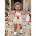 thumbnail image 6 of BemeyourBBs Newborn Baby Boy Girl Happy Halloween Outfit Infant Baby Boys Girls Summer Fall Clothes Bubble Romper Overalls Cute Pumpkin Letters Embroidery Sleeveless Square Neck Bodysuit Playsuit, 6 of 9