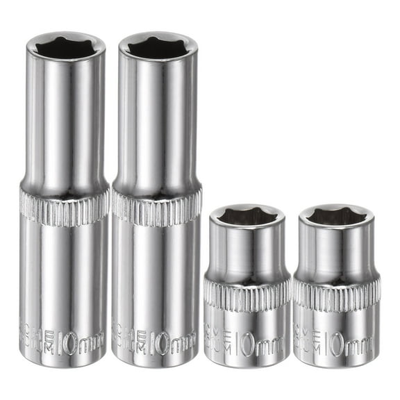 Uxcell 4Pcs 3/8-Inch Drive Deep & Shallow Impact Socket Set 10mm Metric 6 Point Design Cr-V Steel