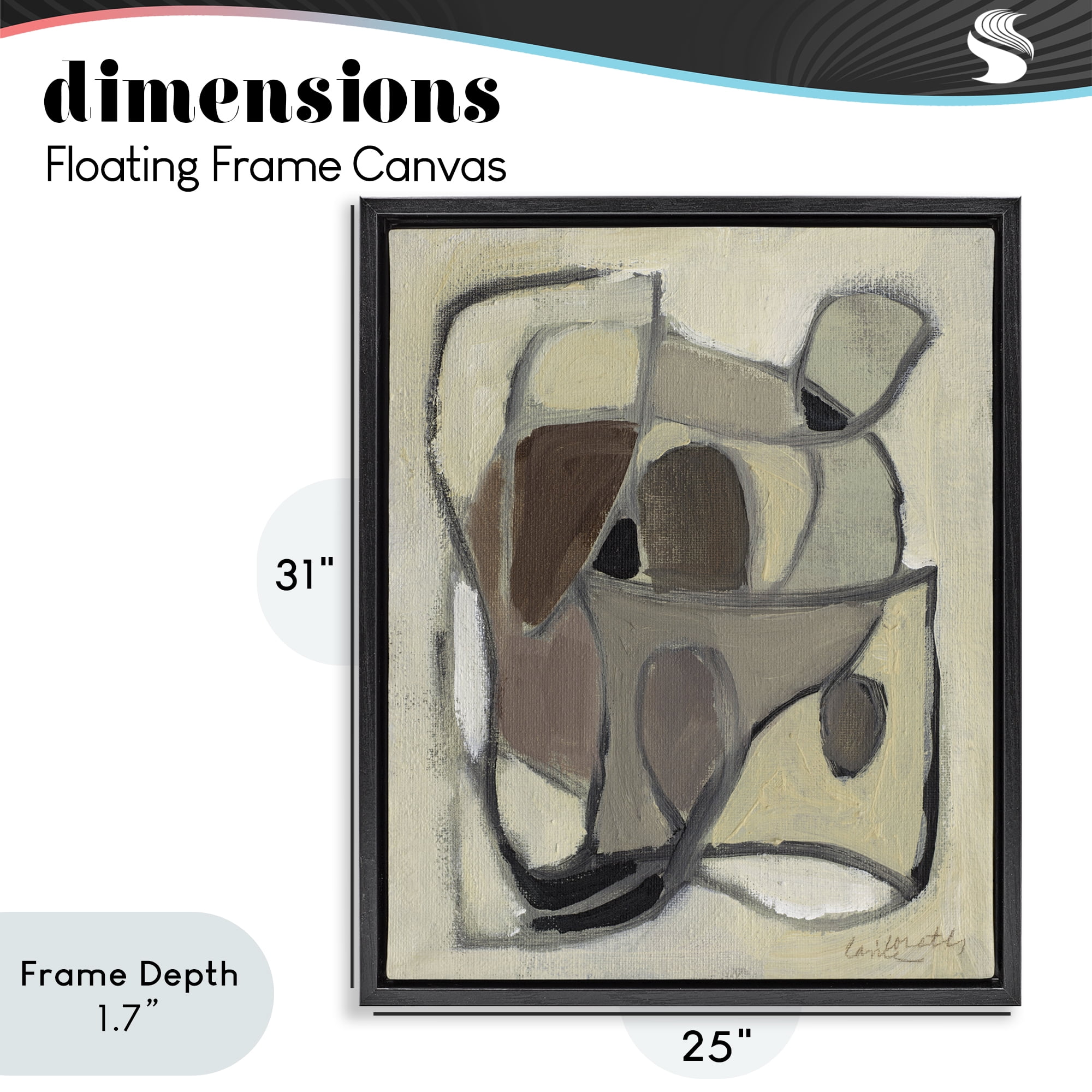 Stupell Industries Rustic Curved Shapes Abstract Black Framed Floater Canvas Wall Art, design by Lanie Loreth