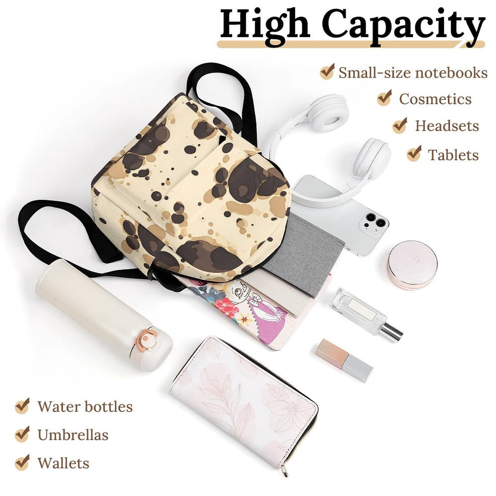 8.1×10in Casual Women'S Backpack With Anti-Contraction And Stretch For Sports Activities Travel Picnics Milk Cow Print Style Sienna_1