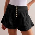 thumbnail image 2 of RYRJJ Women's Shorts Summer Baggy High Waisted Ruffle Flowy Wide Leg Buttons Pleated Casual Shorts Fashion Short Shorts(Black,XL), 2 of 7