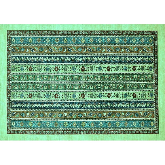 Ahgly Company Machine Washable Indoor Rectangle Abstract Turquoise Blue Modern Area Rugs, 6' x 9'