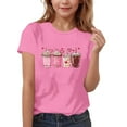 thumbnail image 2 of Kids Girls Cute Heart Print T-Shirt Pink Graphic Tee Short Sleeve Casual Top Soft Stretchy Youth Sizes Playful Beverage Design,Size 5-6T, 2 of 5