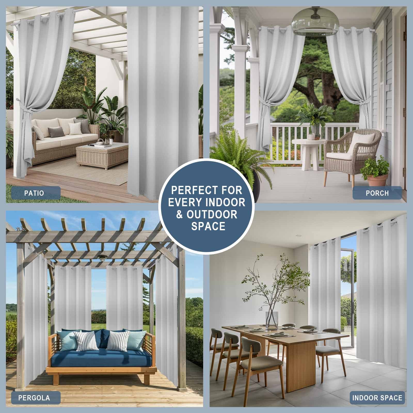 Grey Ombre Outdoor Curtains for Patio, Modern Gradient Solid Color Abstract Rustic Sunshade Privacy Drapes Grommet Waterproof Outside Curtains for Porch/Cabana/Balcony 54"x 108", 1 Panel