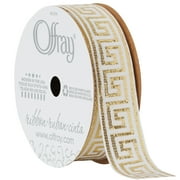 BERWICK OFFRAY Offray Ribbon, White 7/8 inch Gold Greek Key Woven Ribbon, 9 feet