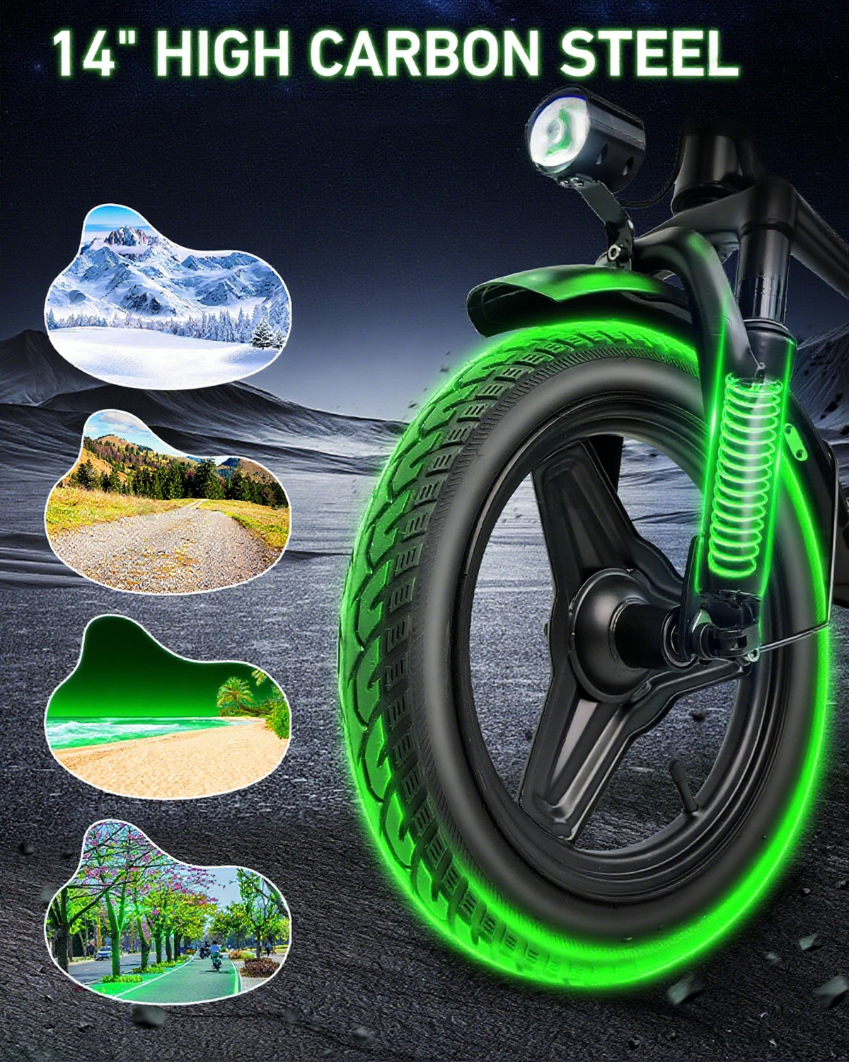 14" Foldable Electric Bike for Adults, Commuter E-Bike with 500W Peak Motor, 48V 12Ah Removable Battery, 20 MPH 32 Miles Range,UL 2849