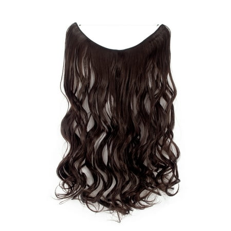 Natural Curly/Wavy Wire Headband Hidden Hair Extension NO Clip Ins Transparent Wire Hair