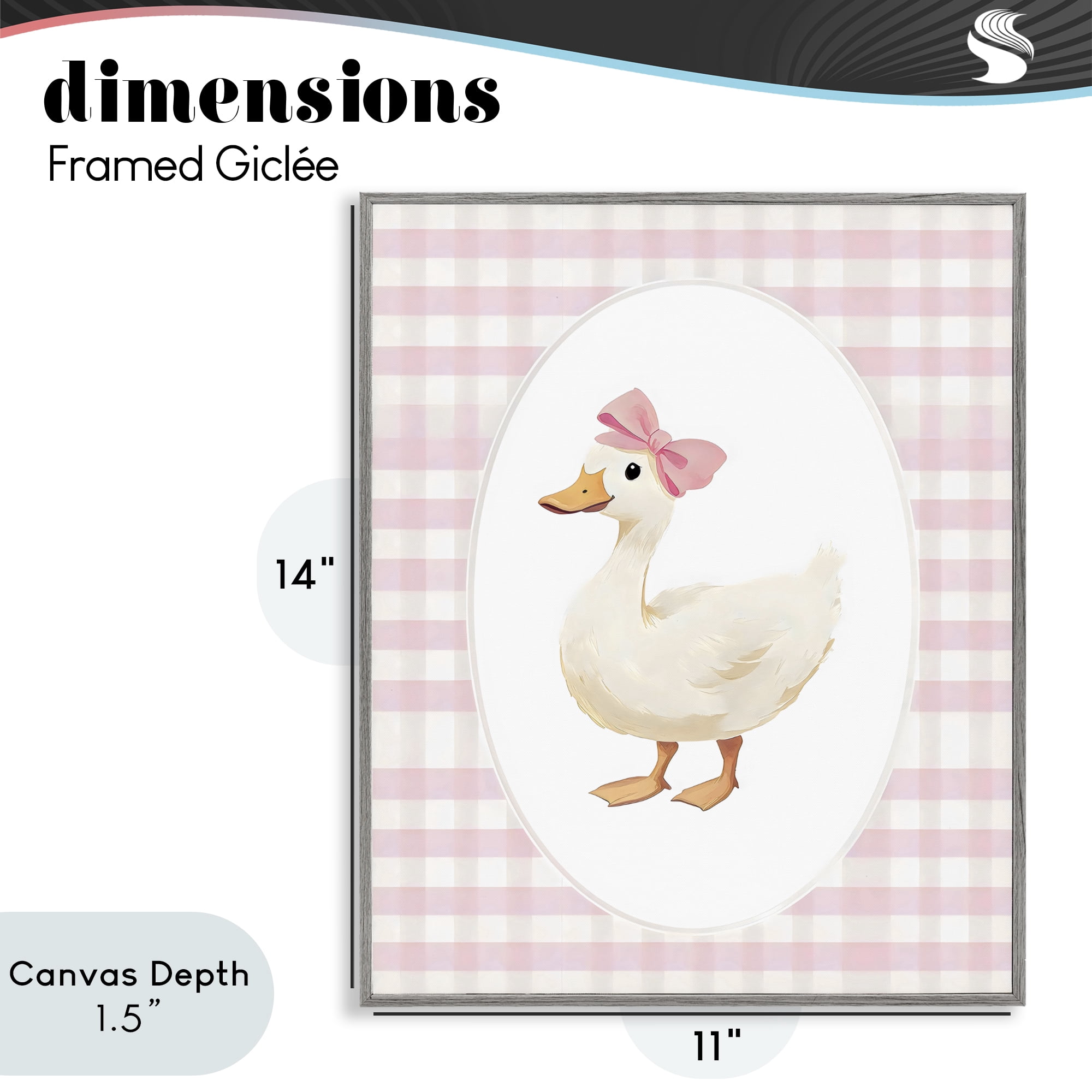 Stupell Industries Pink Gingham Duckling Gray Framed Giclee Art, design by Arlington Prints