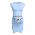 thumbnail image 2 of CHUANK Liquidation Vêtements de Maternité en Polyester pour Femmes Été Nouveau Col Rond Sans Manches Couleur Unie Imprimé Robe Mignonne Grossesse, 2 of 4