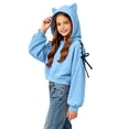 thumbnail image 3 of Girls Trendy Cropped Hoodie Cute Regular Fit Casual Long Sleeve Kids Pullover Sweatshirt Blue 9-10 Years, 3 of 5