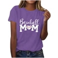 thumbnail image 2 of Lilgiuy Baseball Mom Shirt for Womens Mom Shirt Summer Solid Color Short Sleeve O-Neck Letter Print Casual Tops Tees for Mother's Day(Purple,XL), 2 of 4