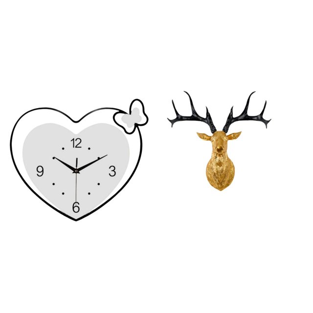 Reloj De Pared De Corazón De Acrílico Y Escultura De Cabeza De Ciervo De Resina, Arte Decorativo Creativo Para Oficina, Hogar, Sala De Estudio, Cafetería, Diseño De Movimiento Silencioso.