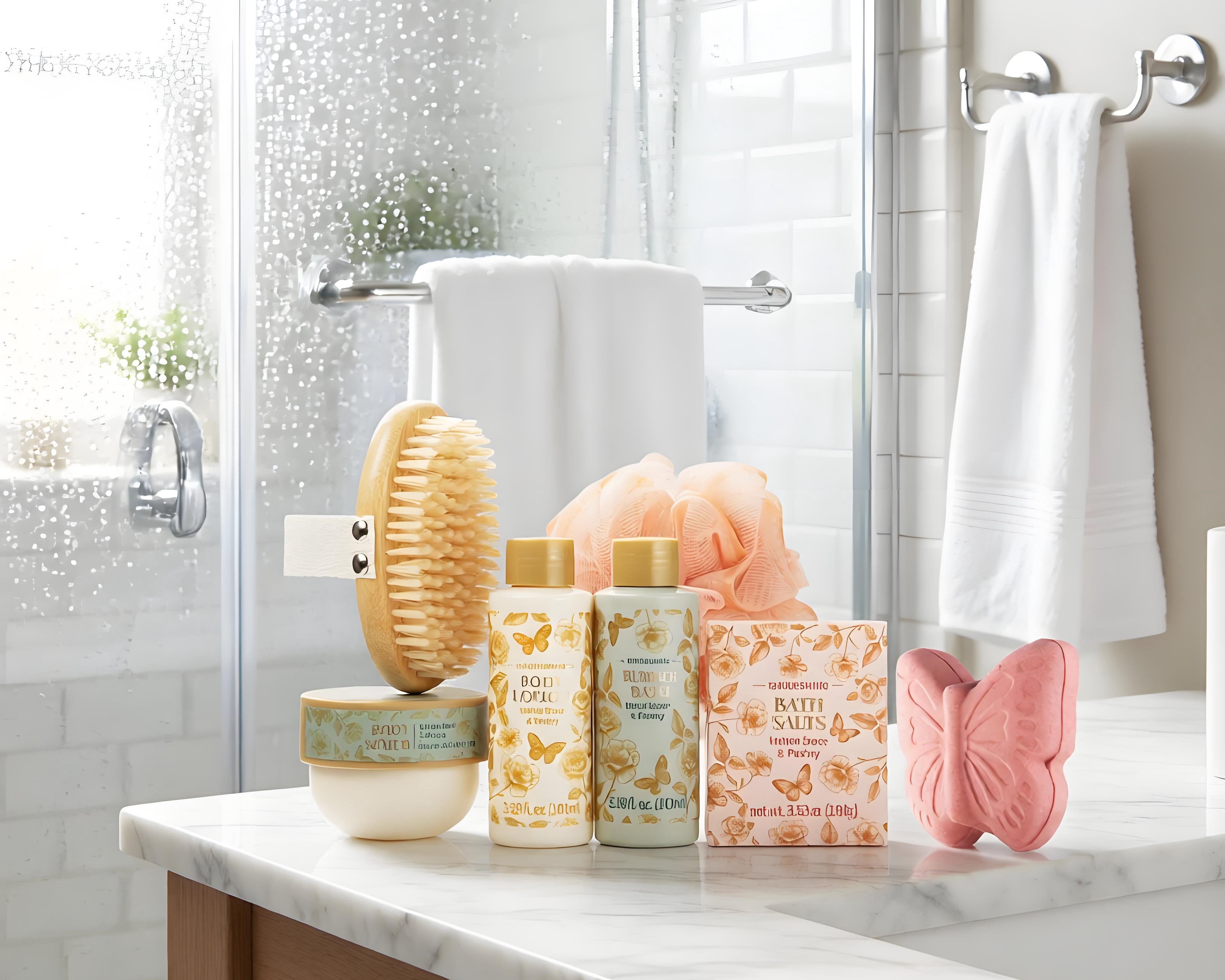 Bath and Body Care Set, Velvet Rose and Peony Scent, 7 Pieces