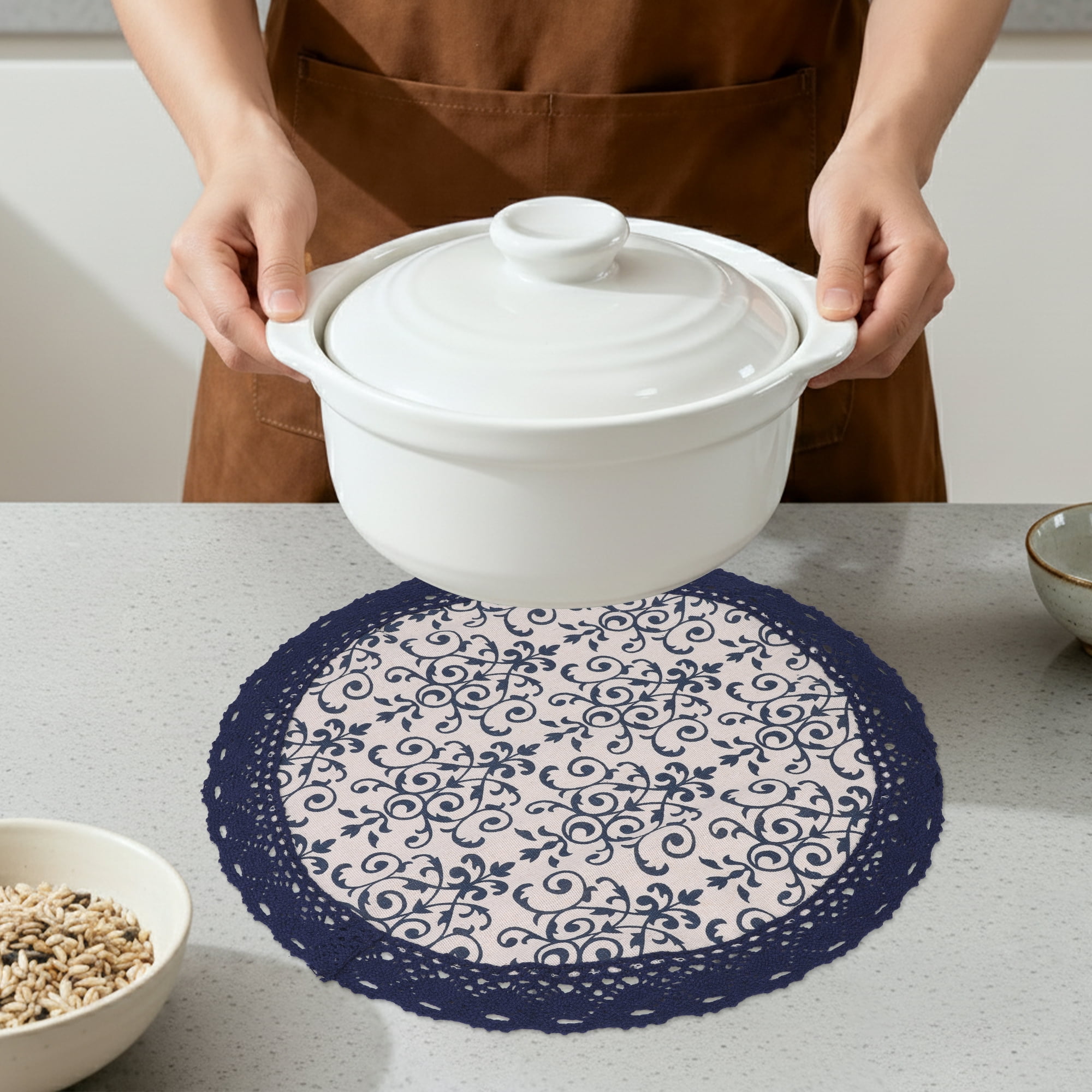 Unique Bargains Set of 6 Rustic Placemats for Dining Table Decor Blue Porcelain