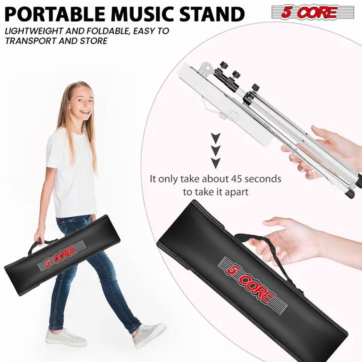 5 Core Music Stand Adjustable Desktop Book Stands Portable Sheet Holder All Metal Foldable Bookstand - MUS FLD WH