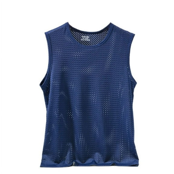 Tank Tops Men Summer Mesh Hollow Solid Color Round Neck Sleeveless Muscle Bodybuilding Gym Workout Vest Tshirts Outwear,Blue,XL