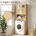thumbnail image 5 of Hassch Over the Toilet/Washer Cabinet, 66.9" H Tall Bathroom Space Saver with 2 Rattan Doors, Modern Freestanding MDF Storage Organizer with Adjustable Shelf and Open Compartment, Natural, 5 of 10