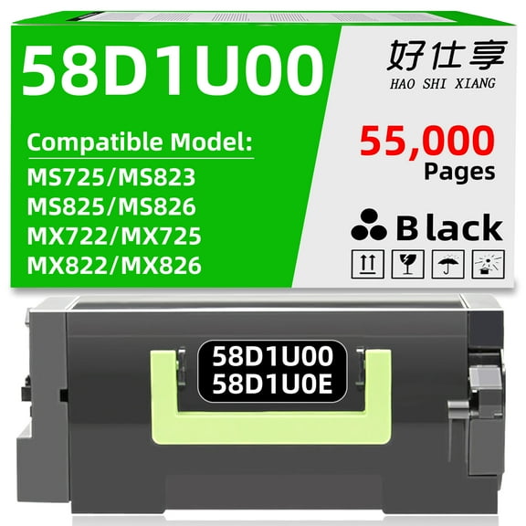 58D1U00 58D1U0E High Yield Toner Cartridge Black Replacement for Lexmark 58D1U00 Toner Cartridge for MS725 MS823 MS824 MS825 MS826 MX722 MX725 MX822 MX824 MX826 Laser Printer [55000 Pages 1 Pack]