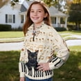 thumbnail image 4 of COEQINE Long Sleeve Pullover for Girls, Quarter Zip Loose Fit Sweatshirt, Soft Polyester Winter Clothes Sweater for Everyday Wear Ages 5-6, Cat Piano Musical Note, 4 of 7